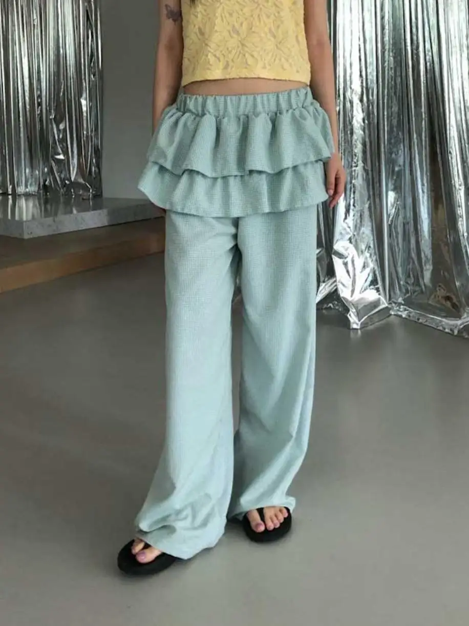 Exklusives Design, weites Bein, Freizeithose, elastische Taille, Rock, Saum, hohe Taille, lange Hose, Pendler-Sle, Damen, Premium Faion