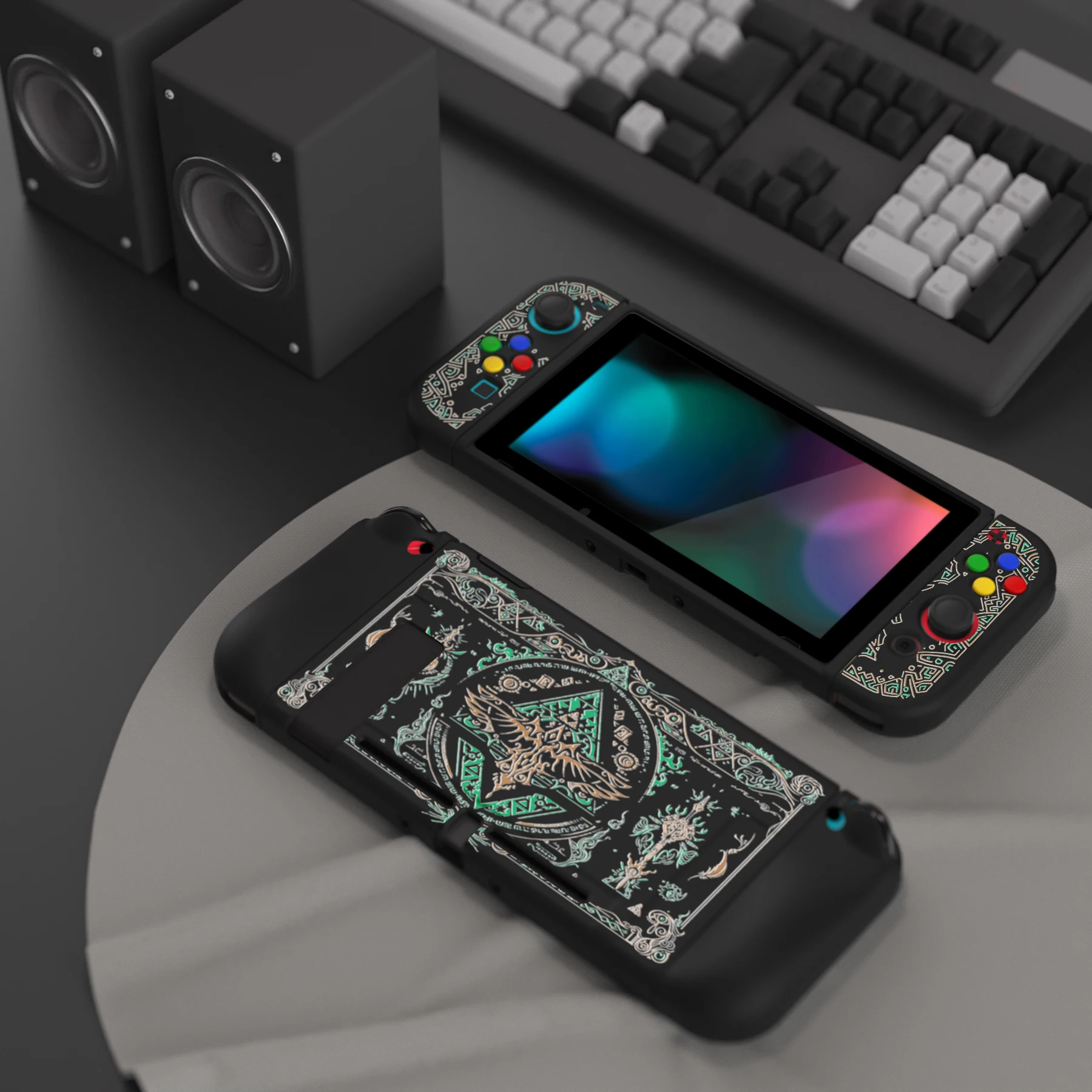 PlayVital ZealProtect-funda protectora suave para Nintendo Switch, Protector de pantalla de vidrio y agarres para el pulgar, tótem del reino