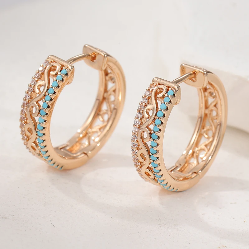 Charm Female Synthetic Blue White Zircon Stone Infinity Hoop Earrings Golden Color Simple Wedding Jewelry For Women
