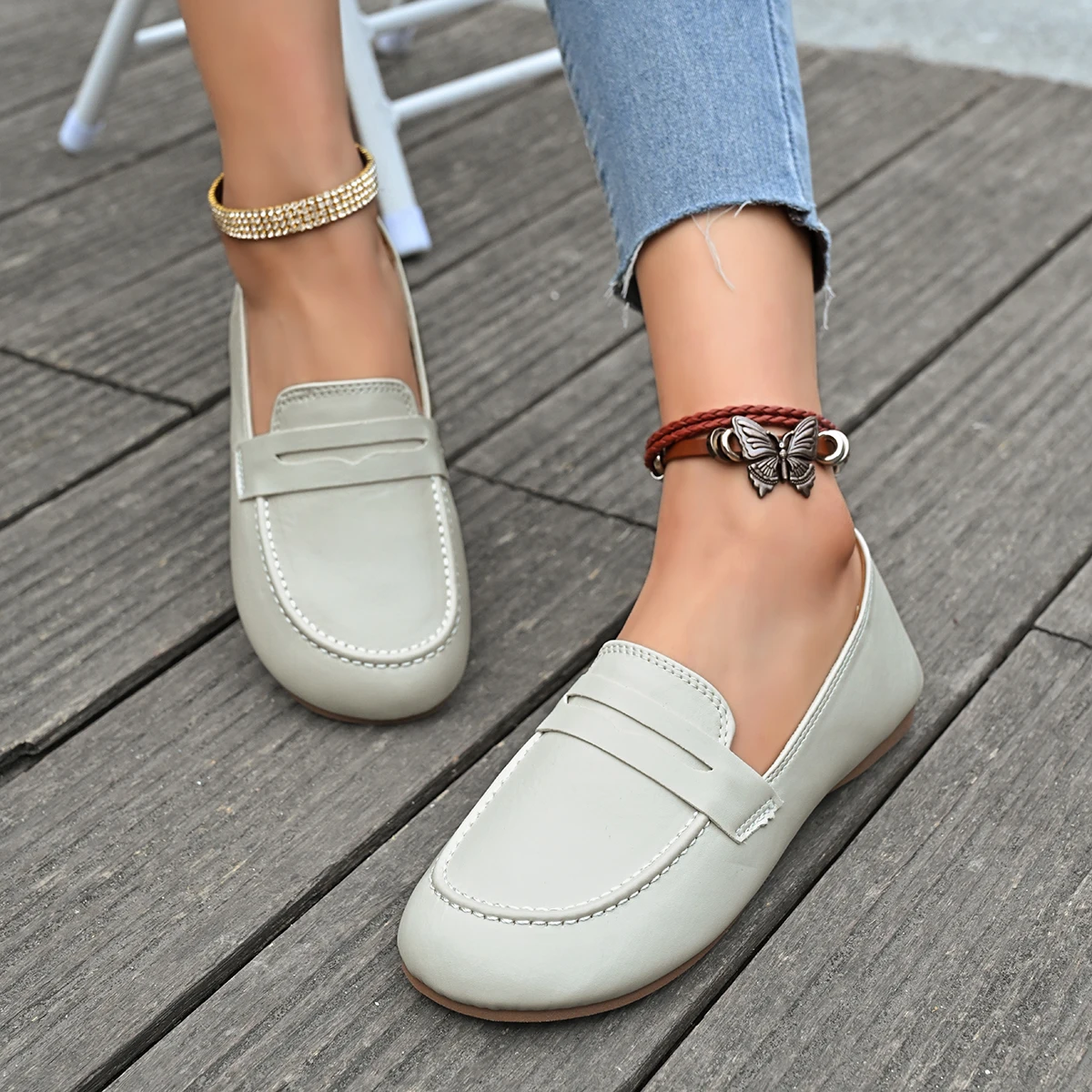 

Весенне-осенние новые удобные повседневные туфли на низком каблуке с круглым носком на плоской подошве, модная нескользящая простая женская обувь с неглубоким носком