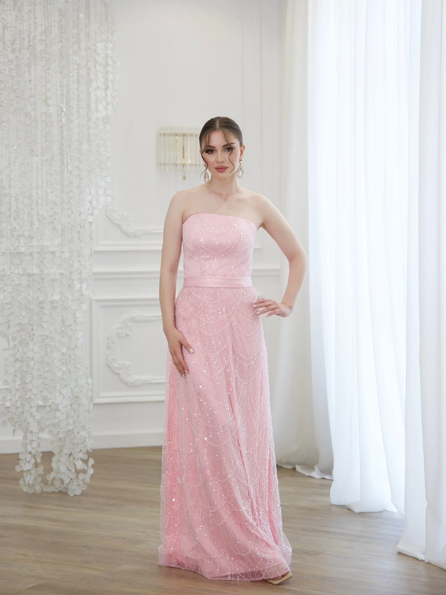 Mina Aangepaste kralen avondjurk Luxe elegante dames feestjurken voor speciale gelegenheden Sjaal Tube Top Pailletten Afneembaar