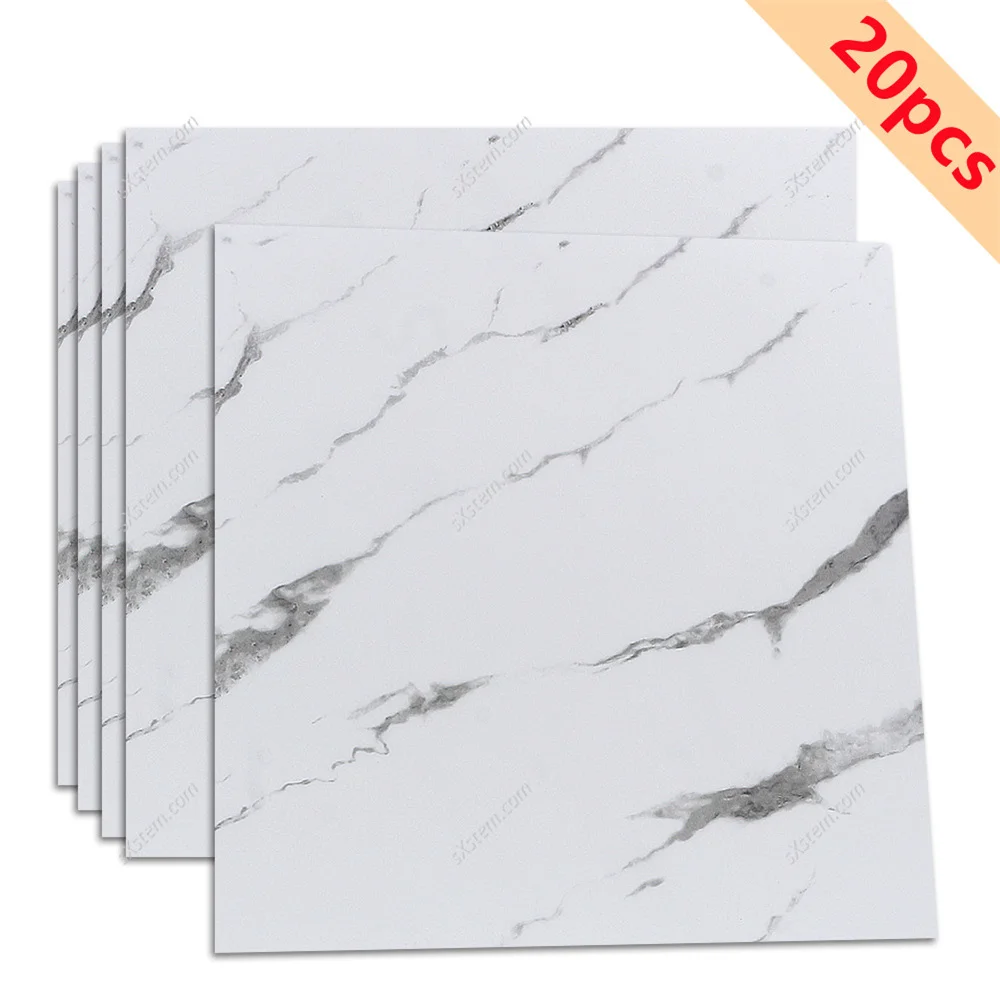 20pcs of PVC Imitation Marble Floor Stickers Self-adhesive Wall Stickers Waterproof Bathroom Decals 30*30cm Home Decor