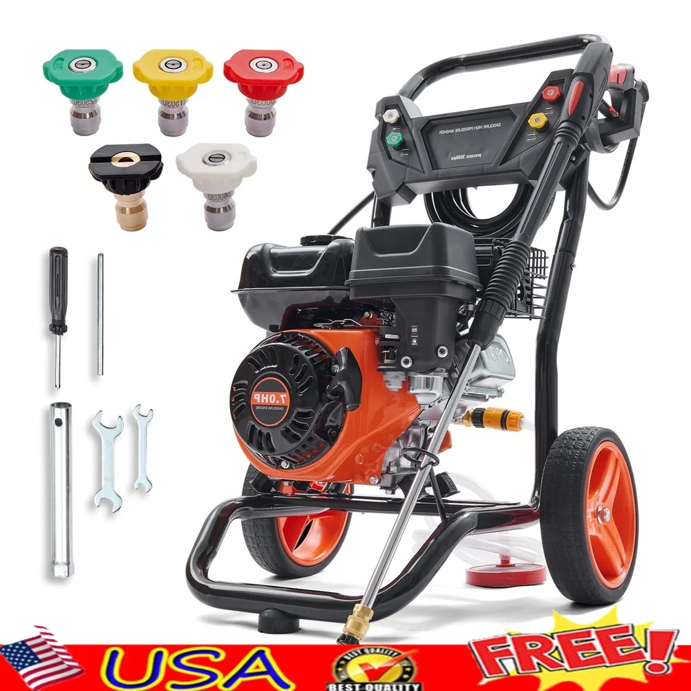 

3600 PSI Gas Pressure Washer 2.6 GPM with 26ft Hose 5 Quick Connect Nozzles Spray Gun Durable Metal Cart Home Cleaning