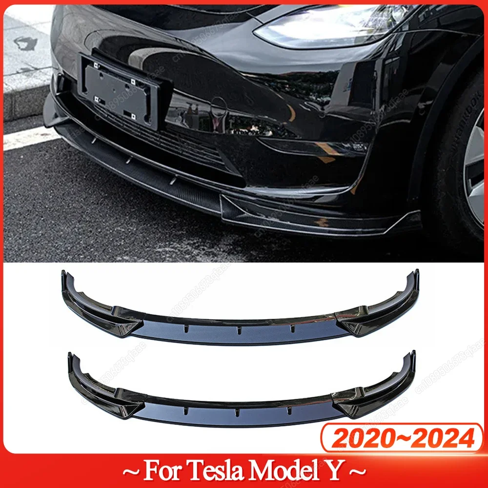 3Pcs/Set Car Front Rear Bumper Lip Chin Diffuser Body Kit Spoiler Deflector For Tesla Model Y 2020-2024 ABS Gloss Black Tuning