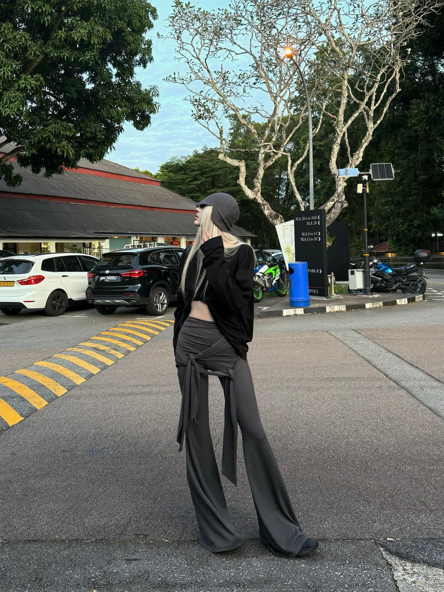 IMU Rase Le Sol Grey Twist Sashes Slight Flare Long Pants Casual Elegant High Waist Korean Thin Slim Floor Long Capris Trousers