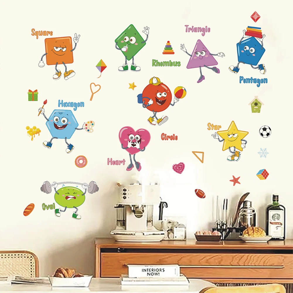 Educational Numbers and Shapes Wall Stickers Geometry Learning Wall Decals Back To School for Learning Playroom Kindergarten