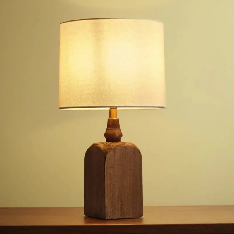 

Japanese Style Creative Solid Wood Table Lamps Bedroom Bedside Homestay Study Hotel Restaurant Retro Fabric Reading Desk Lights