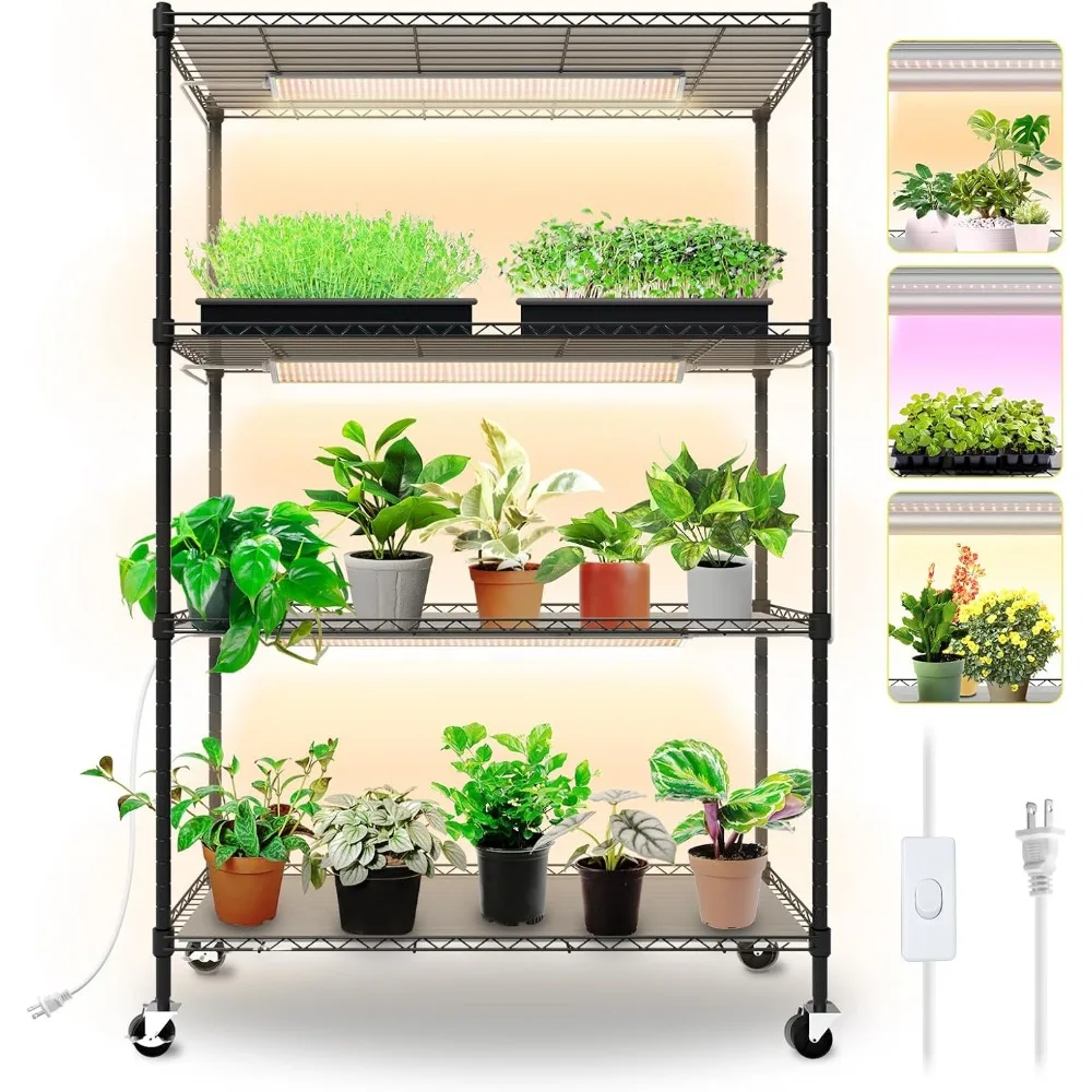 

Plant Shelf with Grow Lights, 4-Tier Grow Light Shelf with 30W T5 Full Spectrum Grow Lights, Plant Stand with Grow Light for Ind