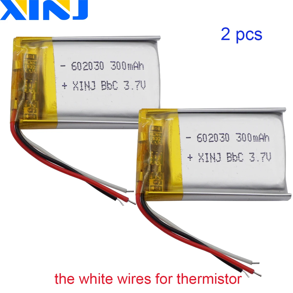 

2pcs 3.7V 300mAh 1.11Wh 3Wire Thermistor Rechargeable Polymer Lithium Lipo Battery 602030 For Driving Recorder Bluetooth Speaker