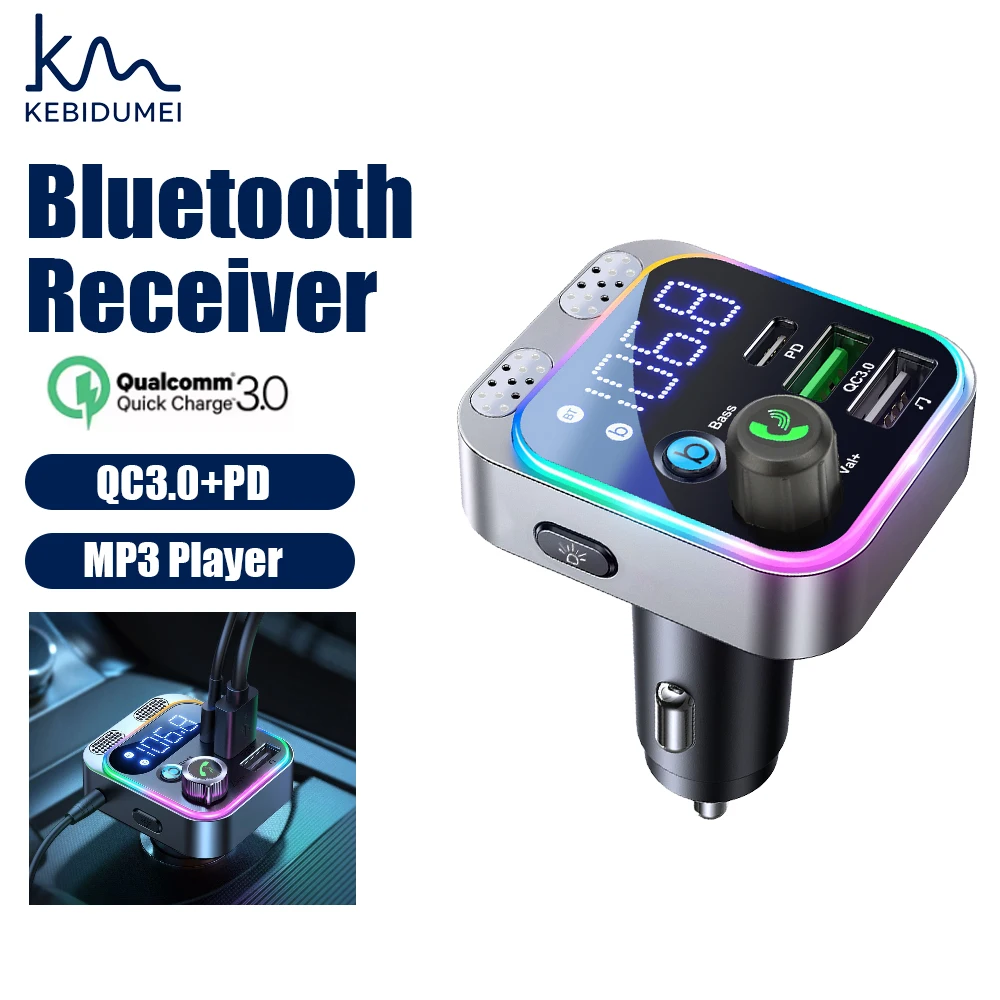 

KEBIDUMEI Car Cigarette Lighter Bluetooth 5.0 Receiver FM Transmitter Stereo MP3 Player Auto PD QC3.0 Charger Car Accessories