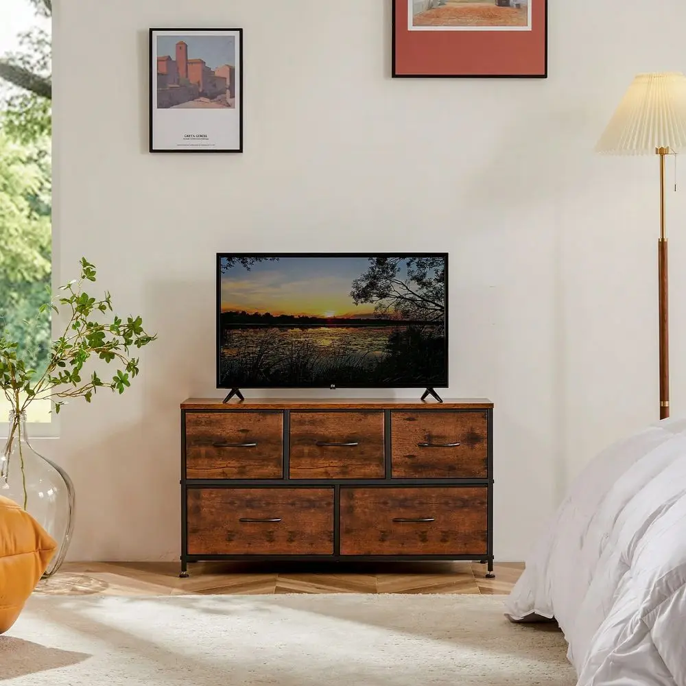 

5 Wide Chest Of Drawers, Long Fabric Dresser, Storage Organizer Unit For Closet, Bedroom, Living Room Back To School Dormitory