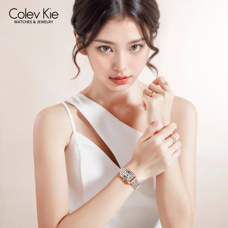 ColevKie Lady Wrist Watch Luxury Women\'s Elegant Dress Quartz Watches Stainless Steel Band Waterproof Necklace Bracelet Gift Set