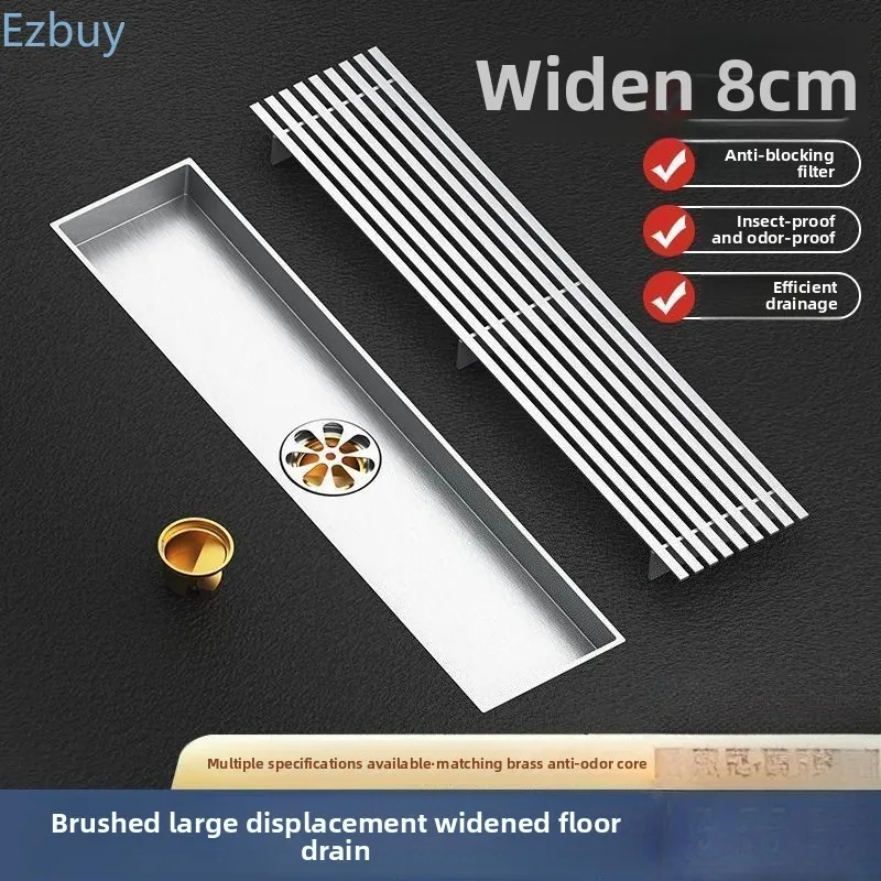 304 Stainless Steel Long Floor Drain Large Displacement Magnetic Levitation Core Bathroom Sewer, Washing Machine Floor Drain