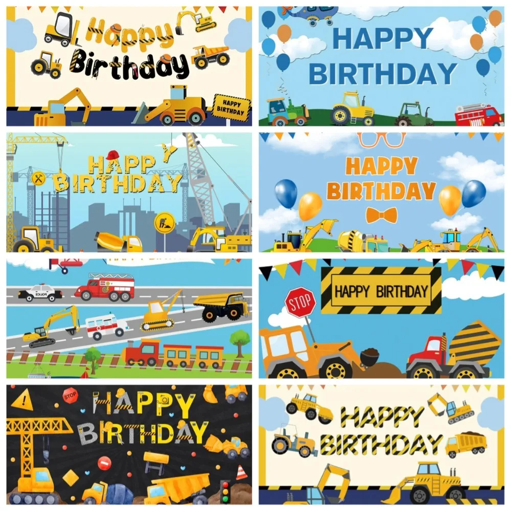 

Construction Team Excavator Car Traffic Photography Backdrop, Children and Boys' Birthday Party Decoration Photography Backdrop
