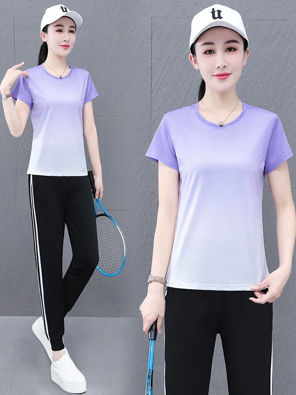 Qui Dry Ice Silk Badminton sportkledingset voor dames zomer 2025, lichtgewicht tweedelige ronde Ne ort Sve lange broek