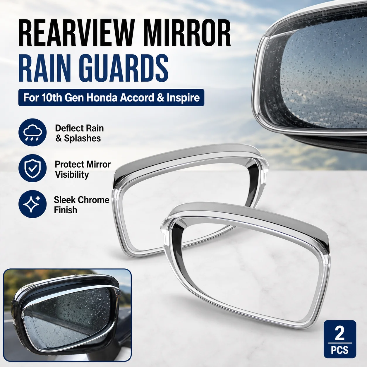 Electroplated Rearview Mirror Rain Guards for 10th Gen Honda Accord & Inspire (2-Pack)