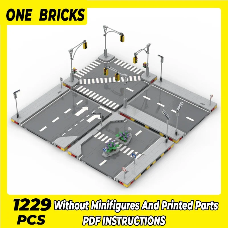 

City Street View Model Moc Building Bricks Urban Road System Technology Modular Blocks Gifts Christmas Toys DIY Sets Assembly