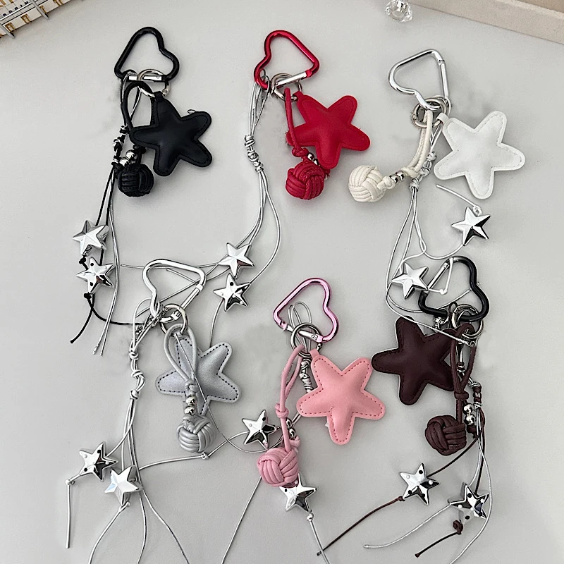 Black And White Leather Star Keychain with Braided Rope Street Style Mix-And-Match Pendant Bag Decoration Accessory