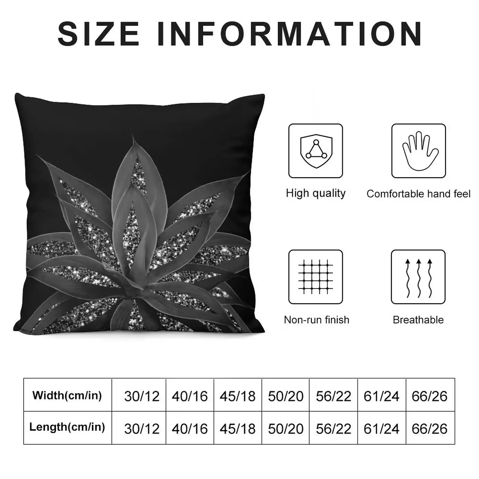 Gray Black Agave with Black Silver Glitter #2 (Faux Glitter) #shiny #tropical #decor #art Throw Pillow sleeping pillows pillow