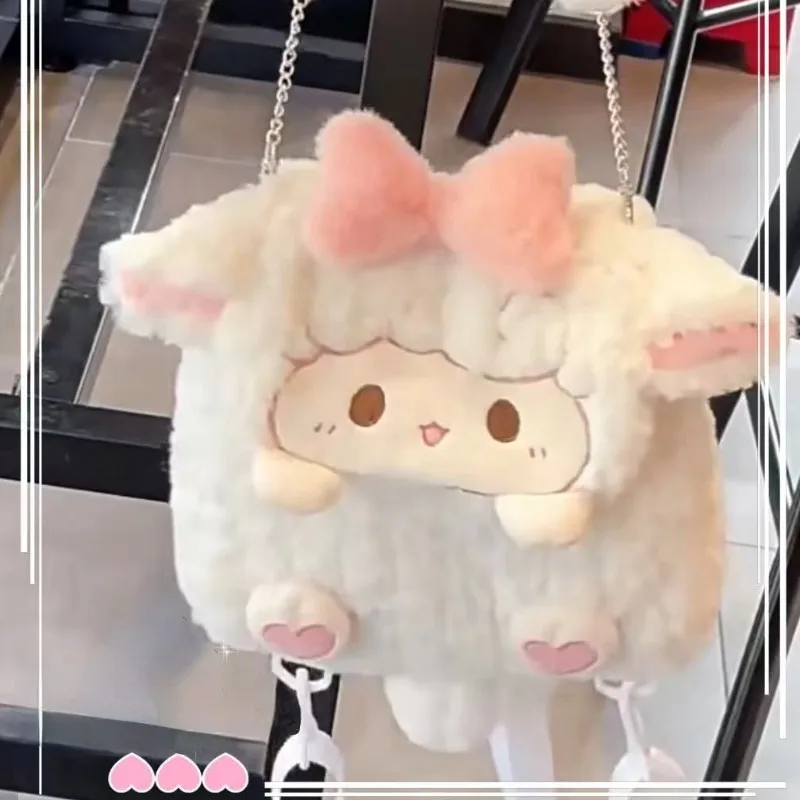 

Xiuya Plush Sheep Shoulder Bag Women Cute Fluffy Fashion Small College Style Backpack Casual Cartoon Luxury Female Armpit Bag