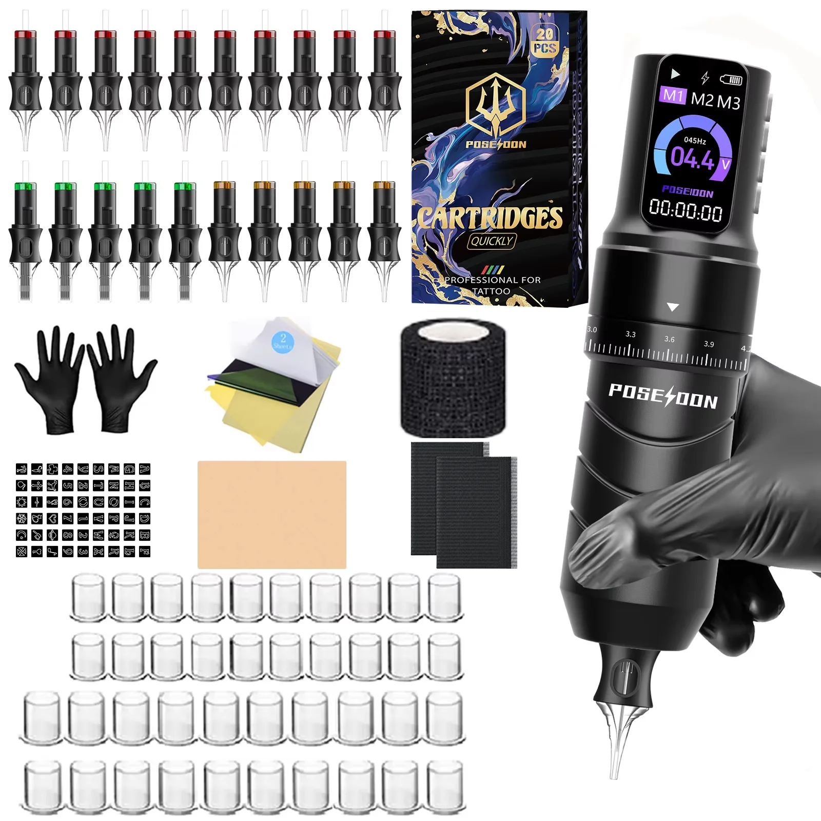 POSEIDON Tattoo Kit V5 High Quality Tattoo Pen Kit For Permanent Makeup Tattoo Machine Kit Wireless Power Supply Tattoo Gun Kit