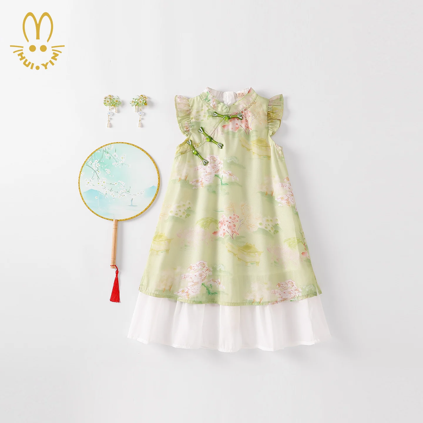 Girls Snowflake Cheongsam Dress Hanfu Chinese Style Tang Suit Children's Midi Skirt Fashionable Cultural Apparel