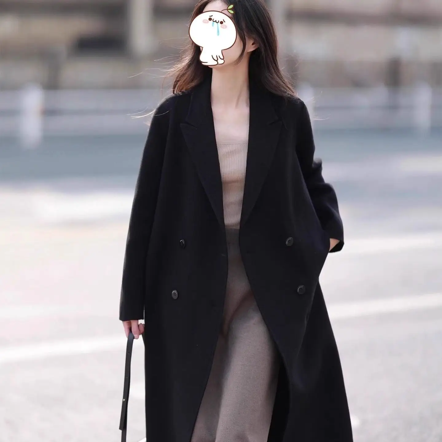 25S New Product 100% Pure Thick Sheep Wool Double Sided Woolen Coat Autumn Winter Elegant Waist Belt Women Long Wool Outerwear