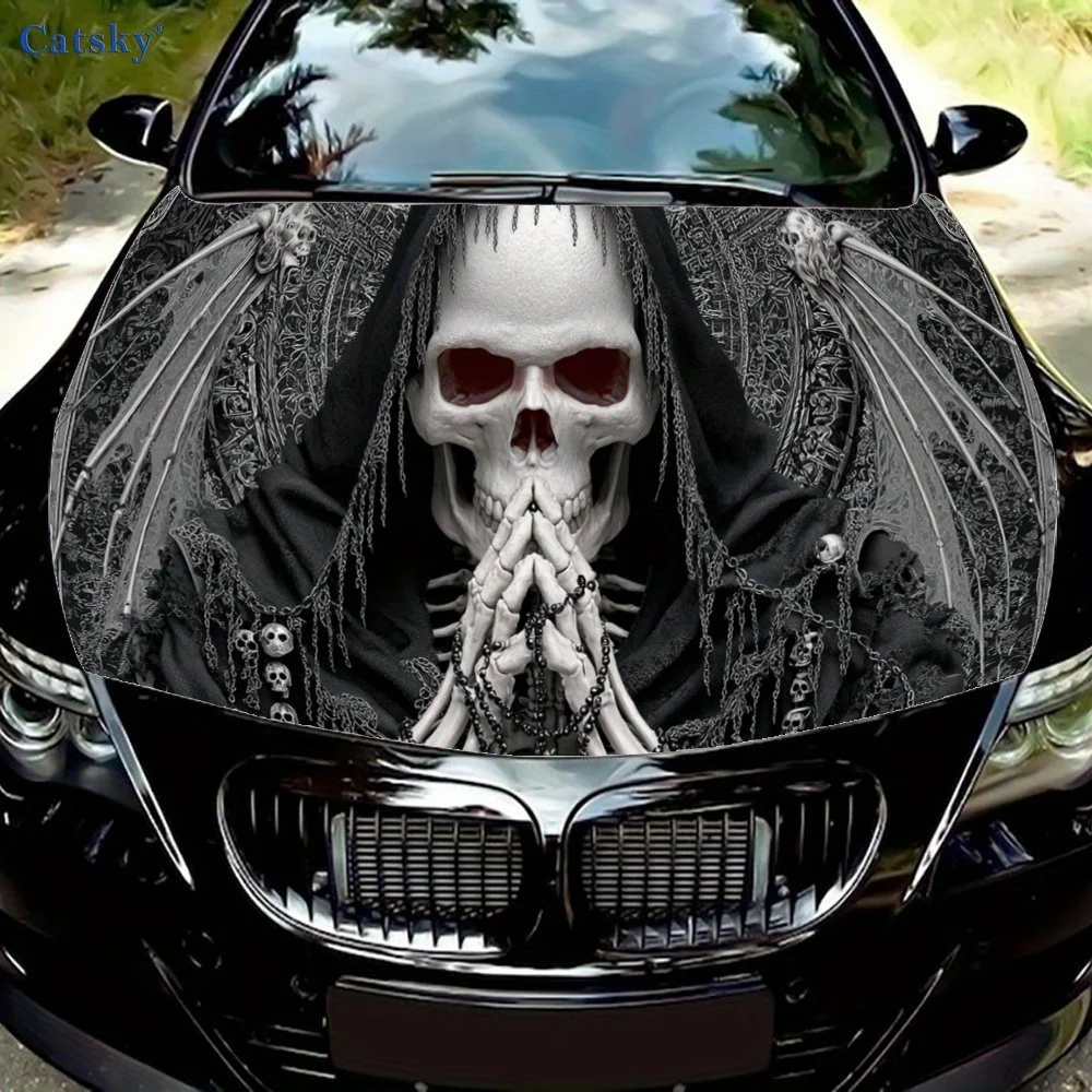 

Dark - style Mysterious Grim Reaper, Horrifying Skull with Praying Hands Pattern car hood stickers, waterproof self-adhesive, sc