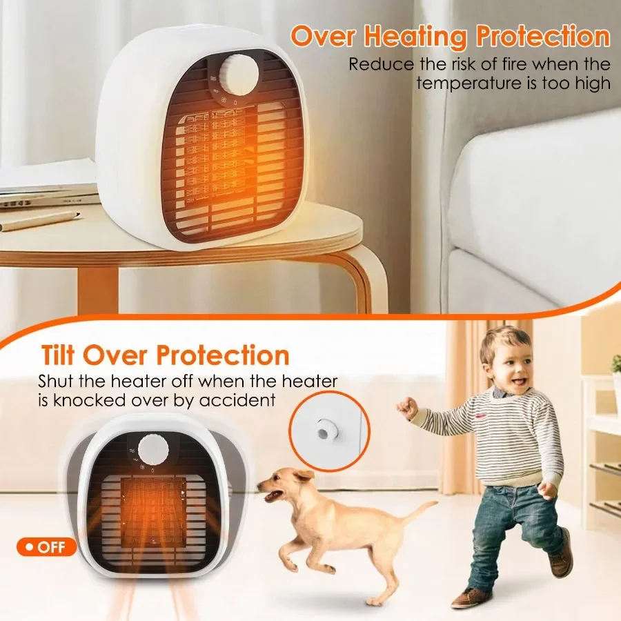 1000W Portable Electric Heater Cooler 3 Gear PTC Ceramic Space Heater Overheating Tip Over Protection 3S Heating Space for 269