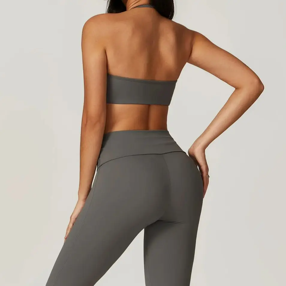 Moditin recém chegados feminino conjunto de yoga sutiã casual calças bonitas falre perna 2 pçs roupas de ginásio esportes high street wear