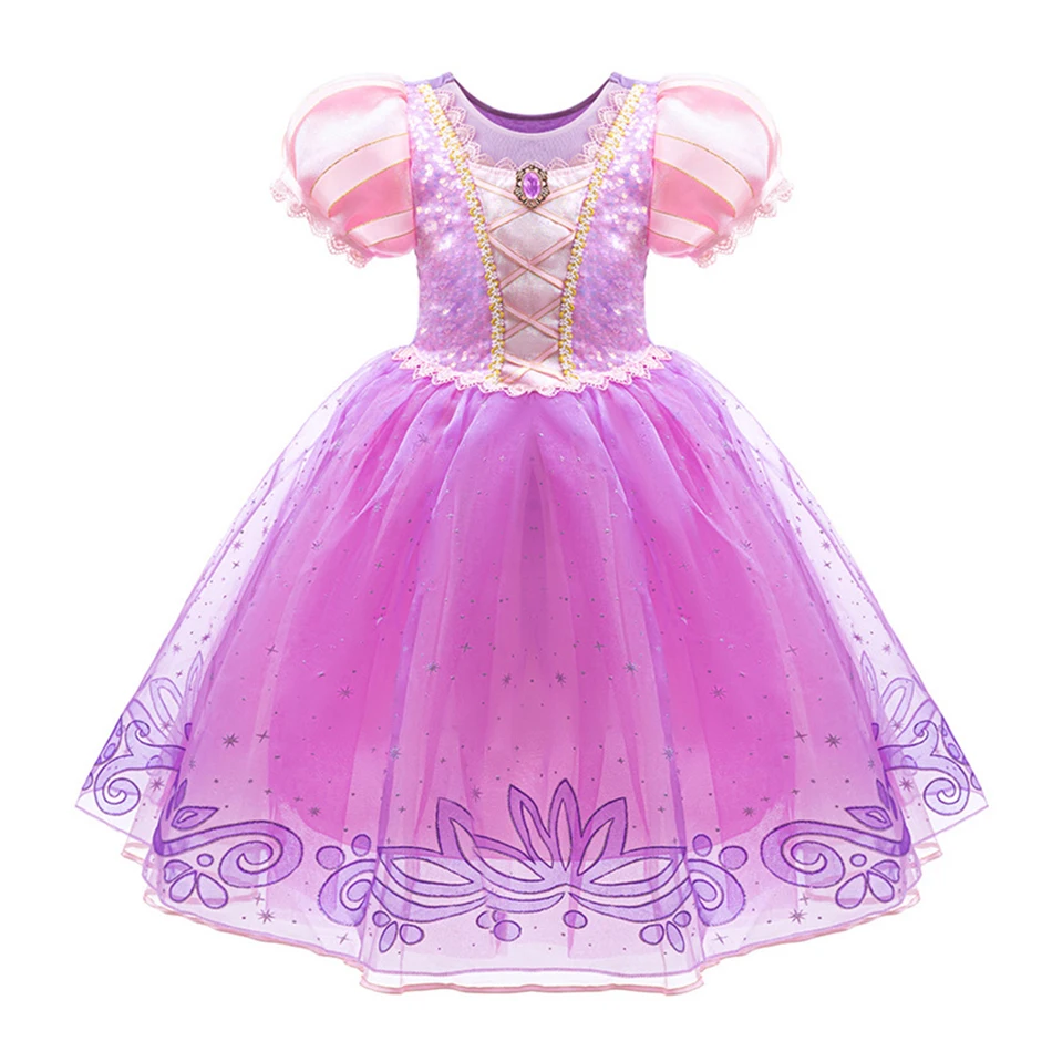 Mädchen Rapunzel Cosplay Prinzessinnen-Kostüm Kinder Tangled Rollenspiel Bühnenauftritt Kleid Kinder Geburtstag Halloween Party Kleider – Detail 2