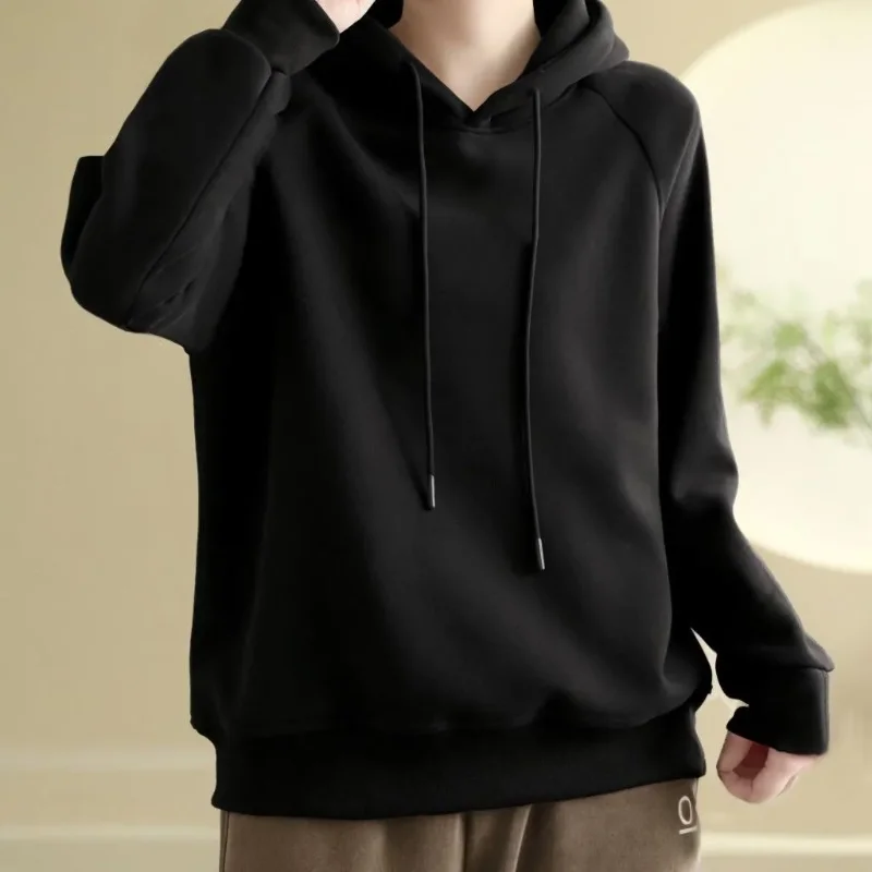

Модная ретро-толстовка с капюшоном и длинными рукавами, темпераментный женский свободный новый пуловер, повседневный топ