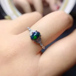 6x8mm Natural Black Opal Ring 925 Engagement Rings for Women Fine Jewelry Wedding Rings