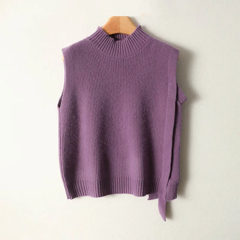 

Новый стиль, элегантный вязаный жилет из 100% шерсти, верхняя многослойная базовая рубашка для женщин