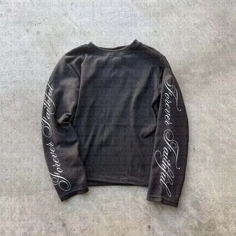 Spring American Men Kid Retro Y2K Long Sleeve T-Shirt Casual Round Neck Lightweight Breathable Top Letter Print Streetwear