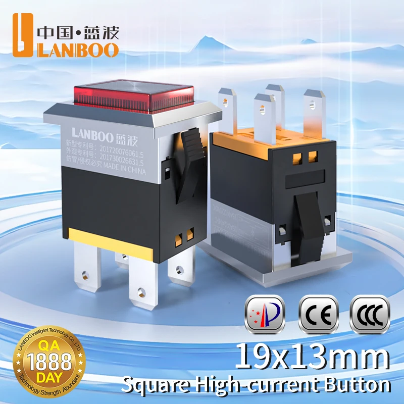 LANBOO 19*13 Square Plastic Push Button Switch/2NO- 4 Pin Instantaneous/Self-locking Available Colors:Red,Green,Blue,Yellow