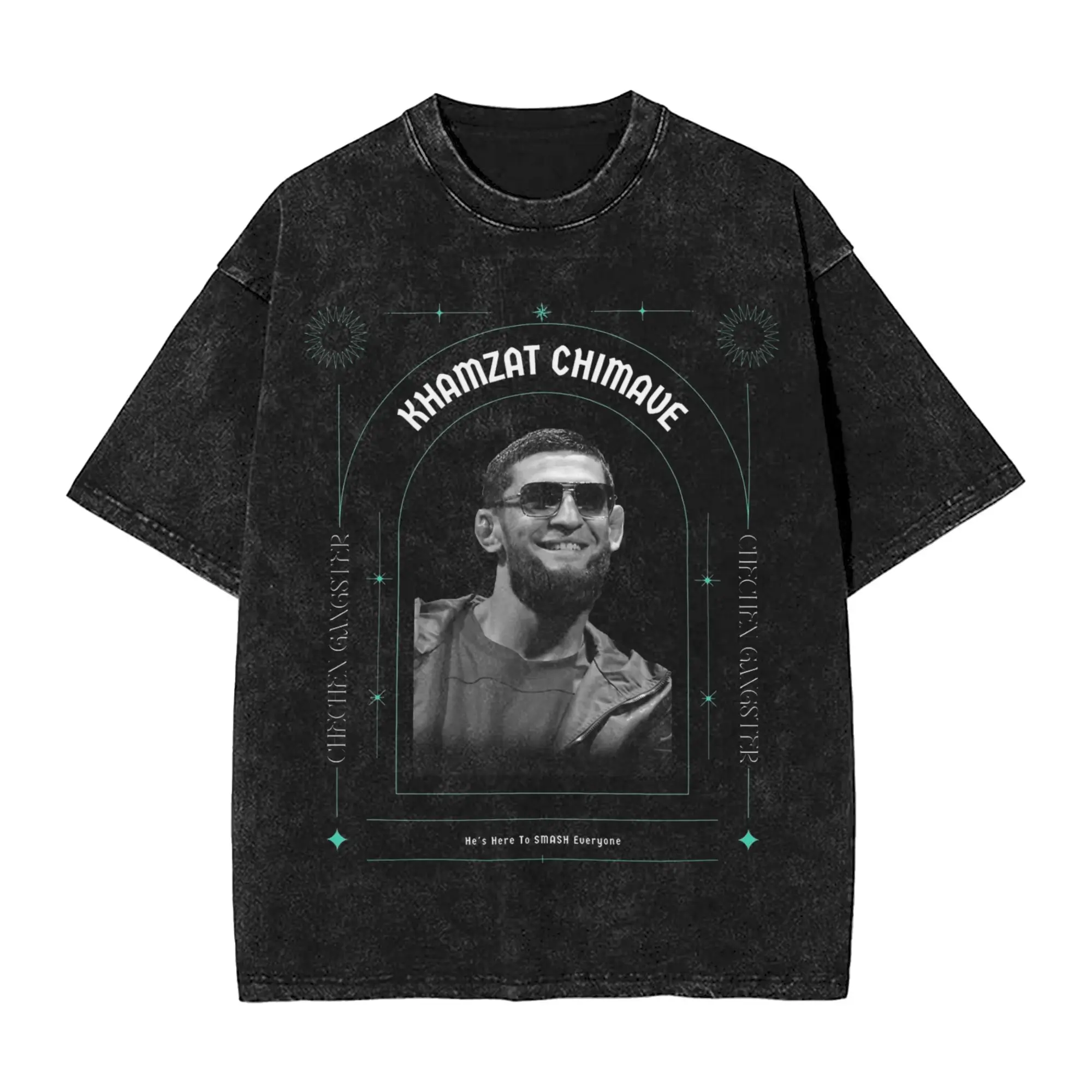 

Washed T Shirt Khamzat Chimaev Chechen Gangster Hip Hop T-Shirt High Street Streetwear 100% Cotton Printed Tops Tee Shirt Men