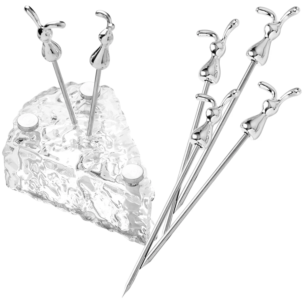 

1 Set Stainless Steel Rabbit Fruit Picks With Base Reusable Bunny Dessert Picks For Party Carnival Daily Use Strong