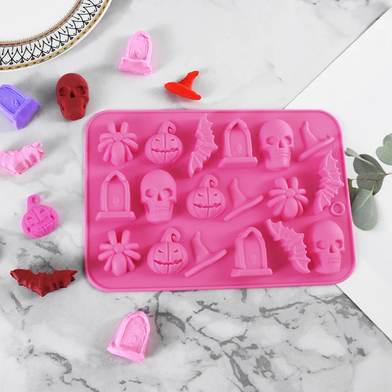 Moldes de silicona para Halloween, molde hueco para tumba, murciélago, calabaza, araña, Chocolate, decoración para fiesta de Halloween, suministro para hornear en casa, fácil desmoldar