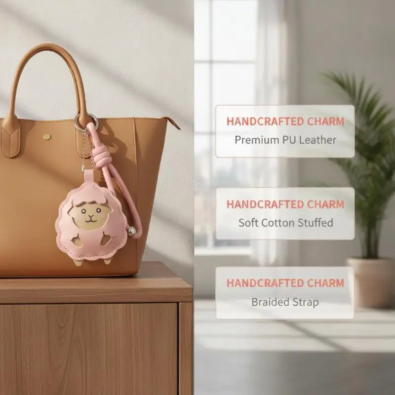 Kawaii Schaf-Leder-Schlüsselanhänger, niedlicher Cartoon-Lamm-Anhänger mit Handschlaufe für Schüler, Schulranzen-Accessoire – Detail 8