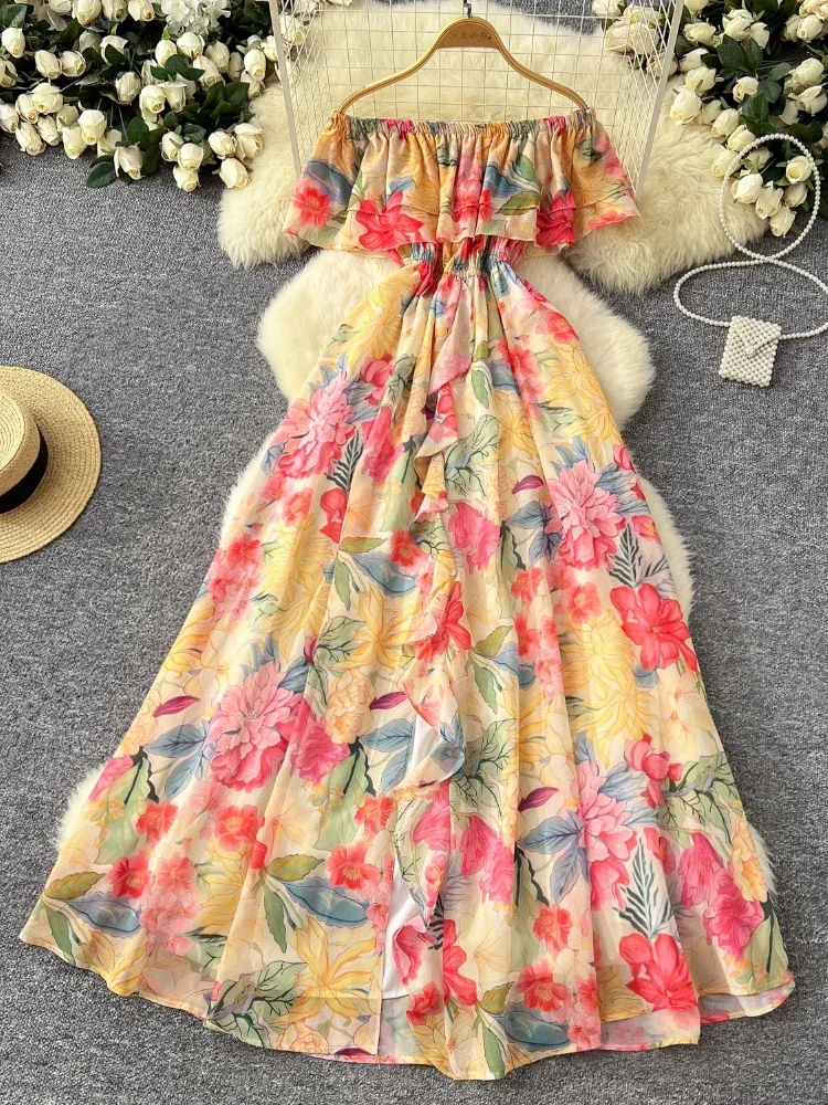 

Spring France Elegant Vintage Evening Dress Women Print Ruffle Flounce Long Party Dress Female Casual Chic Festival Clothing New