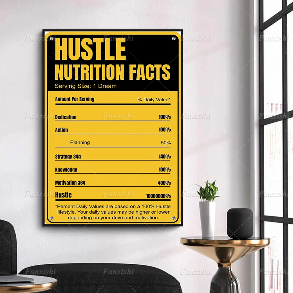 

Hustle Nutrition Facts Success Entrepreneur Positive Inspirational Motivational Quotes Wall Art Decor For Home Office Workplace