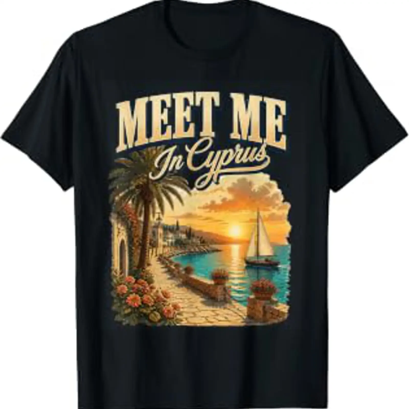 Meet Me in Cyprus Vintage Mediterranean Holiday Design T Shirt vintage Washed streetwear designer clothes Slightly Soft Casual