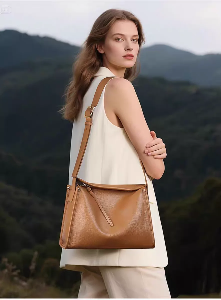 

New women's genuine leather single-shoulder bag, large capacity, fine leather, handbag, crossbody bag