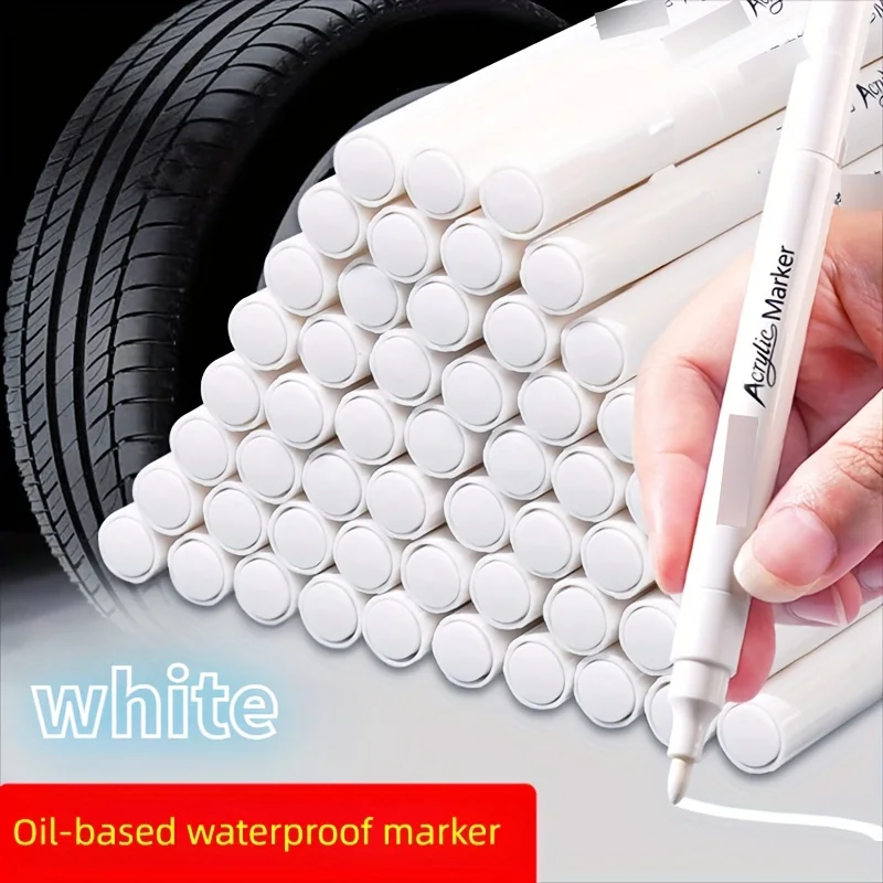 19Pcs Bulk White Acrylic Markers - Fast-Drying Waterproof Ink, Odorless Low-Mess Tip for DIY Coloring, Drawing, Labeling, Fabric