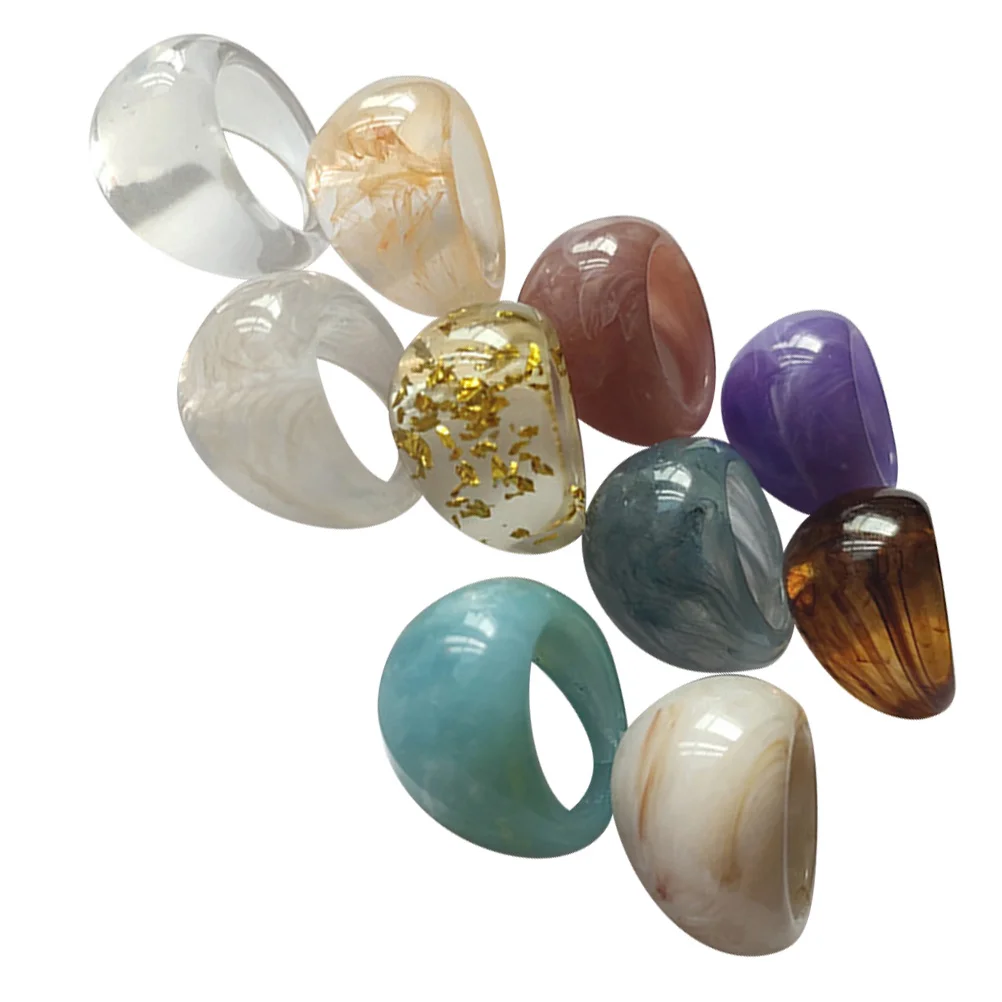 

9Pcs Resin Finger Rings for Women Stylish Transparent Ring Set Fashionable Personality Ring Cool Colorful Rings Decoration