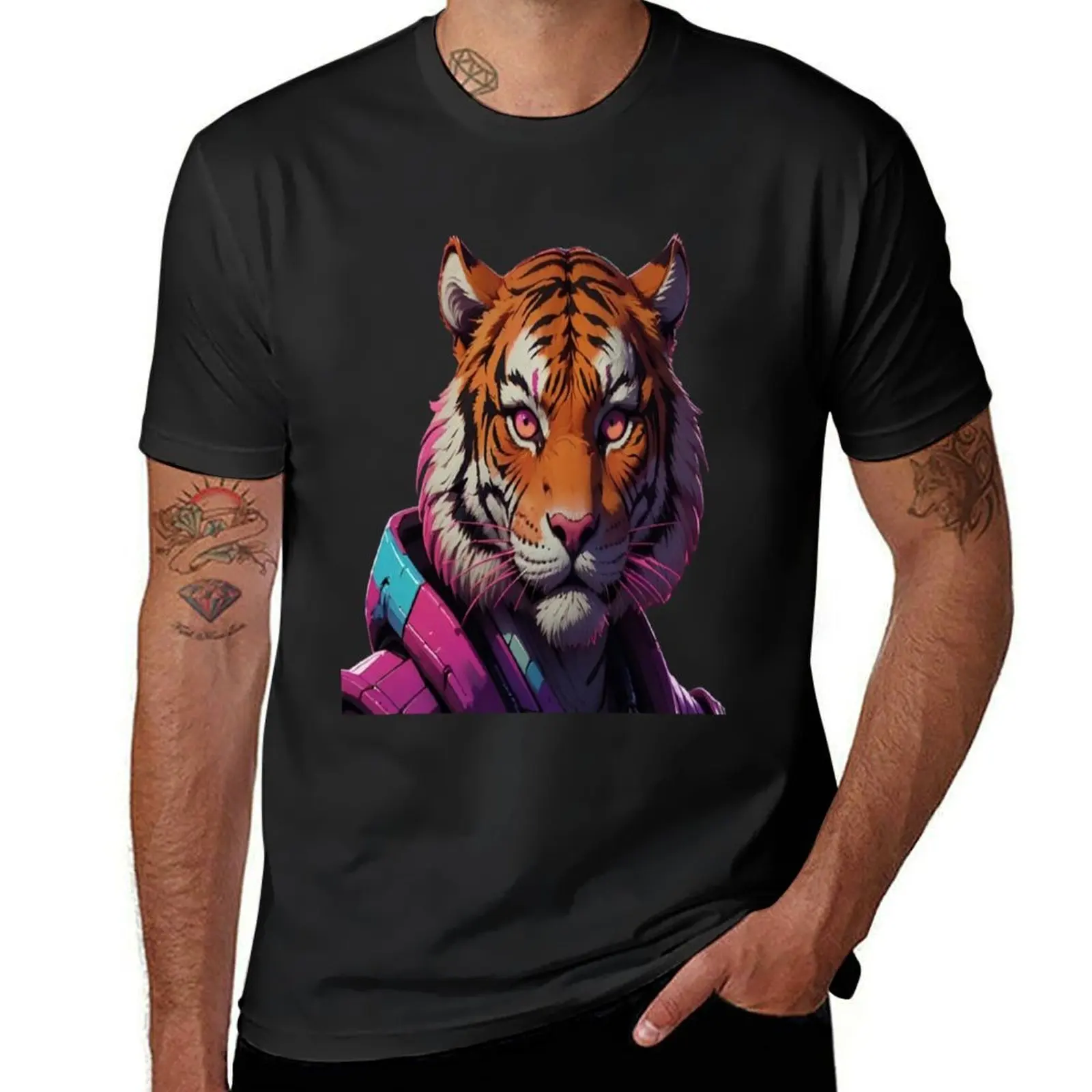 

Synthwave Tiger: Retro Futurism Revival T-Shirt vintage clothes blanks new edition slim fit t shirts for men