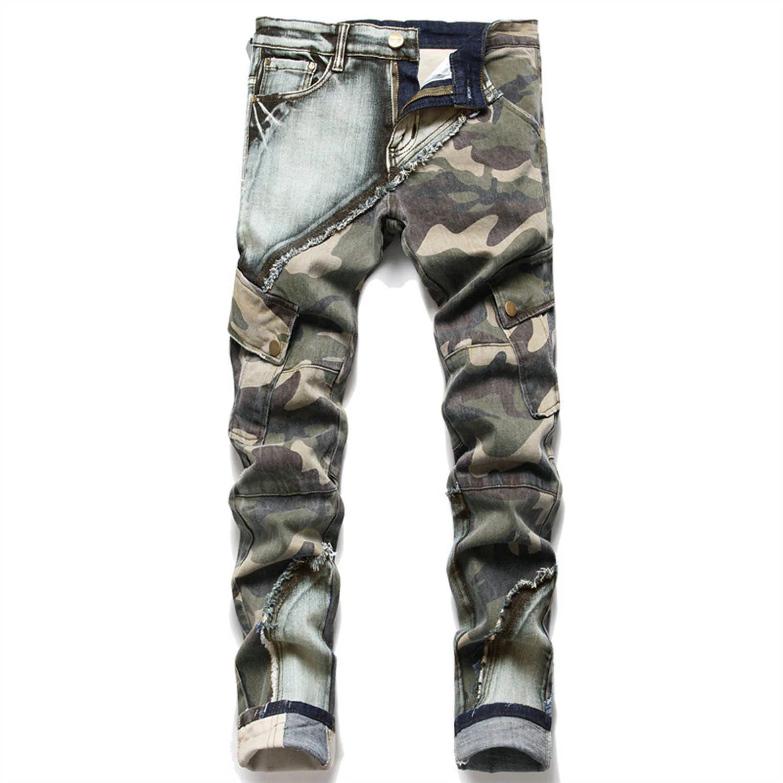 Mens Casual Slim Fit Zipper Pocket Jeans