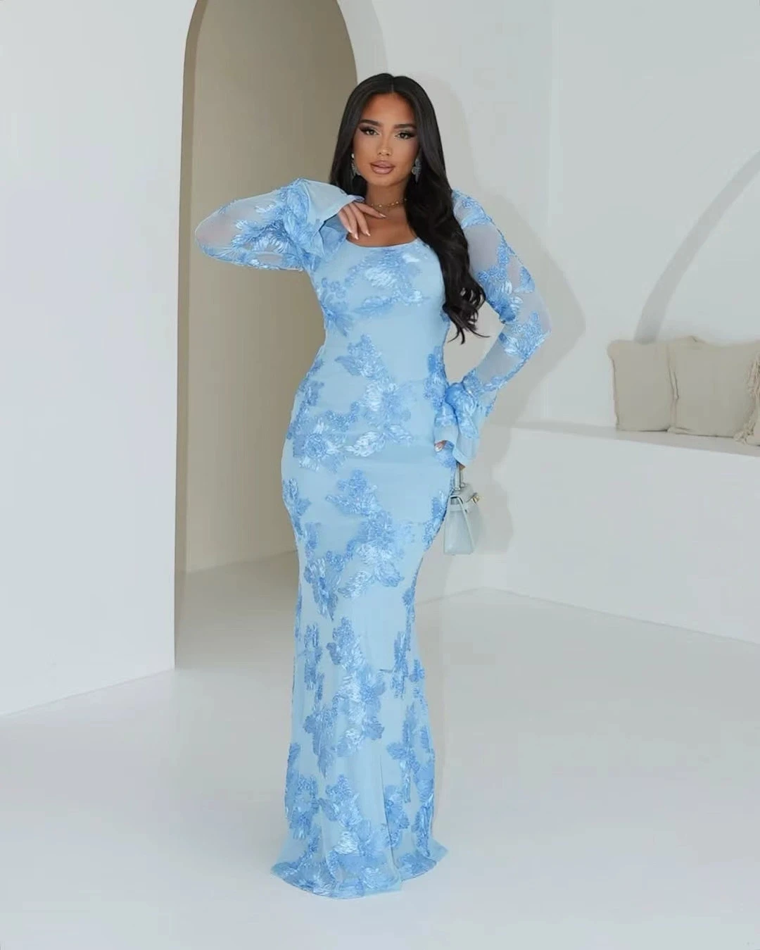 

Women's Fashion Temperament Elegant Flower Jacquard Slim Banquet Dresses Package Hip Bodycon Party Evening Dress Female 2025 New