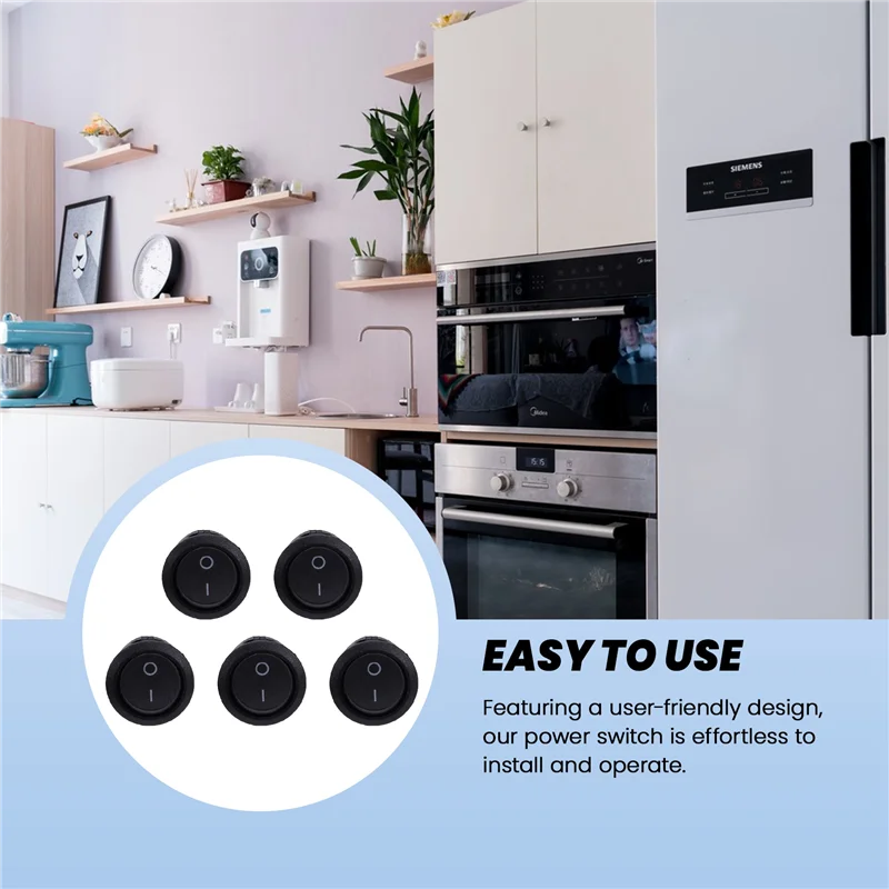 ABRU-100PCS Round Rocker Power Switch 6A 250V AC 2Pin 2Position ON/Off Power Boat Switches SPST Black Button Mini Round Black